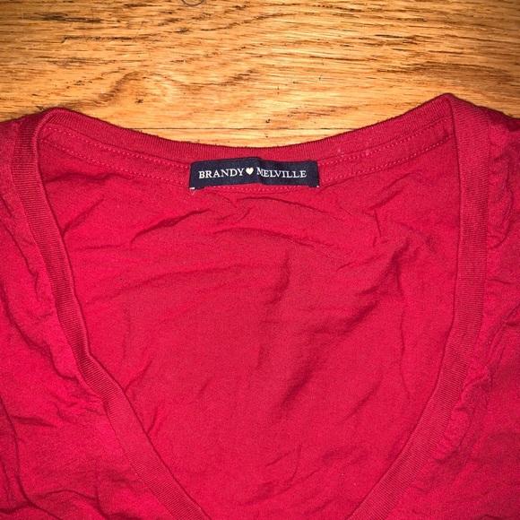 Red Brandy Melville V-Neck Crop Top - Picture 3 of 4